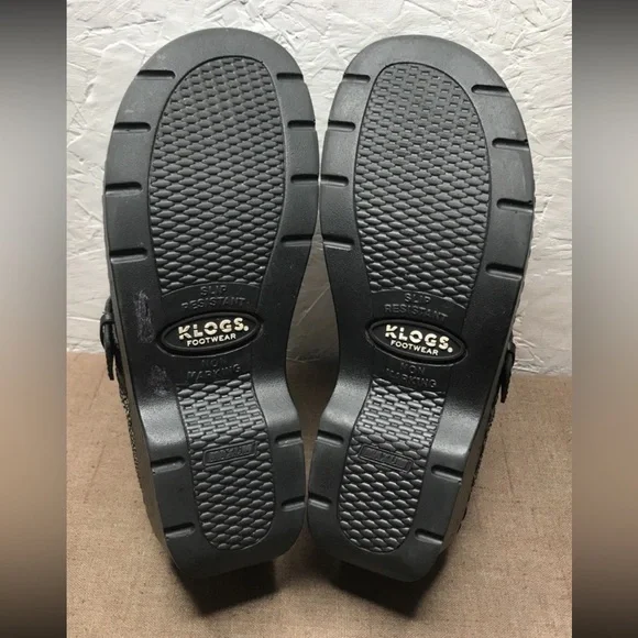 Klogs Austin Stingray Women's Clogs Silver Black Leather Size 8M Work Nursing - Picture 2 of 14